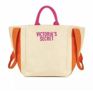 Victoria's Secret Bombshell Large Canvas Double Strap Beach Pink Orange Tote Bag